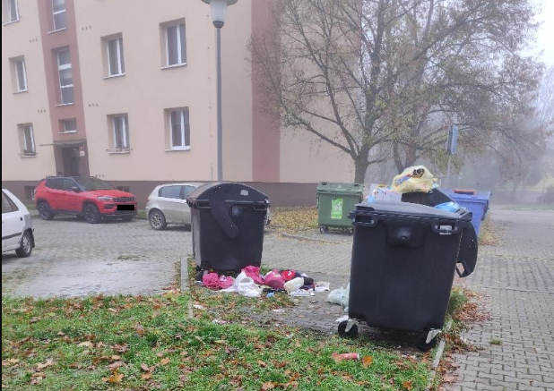 Odpad kolem popelnic