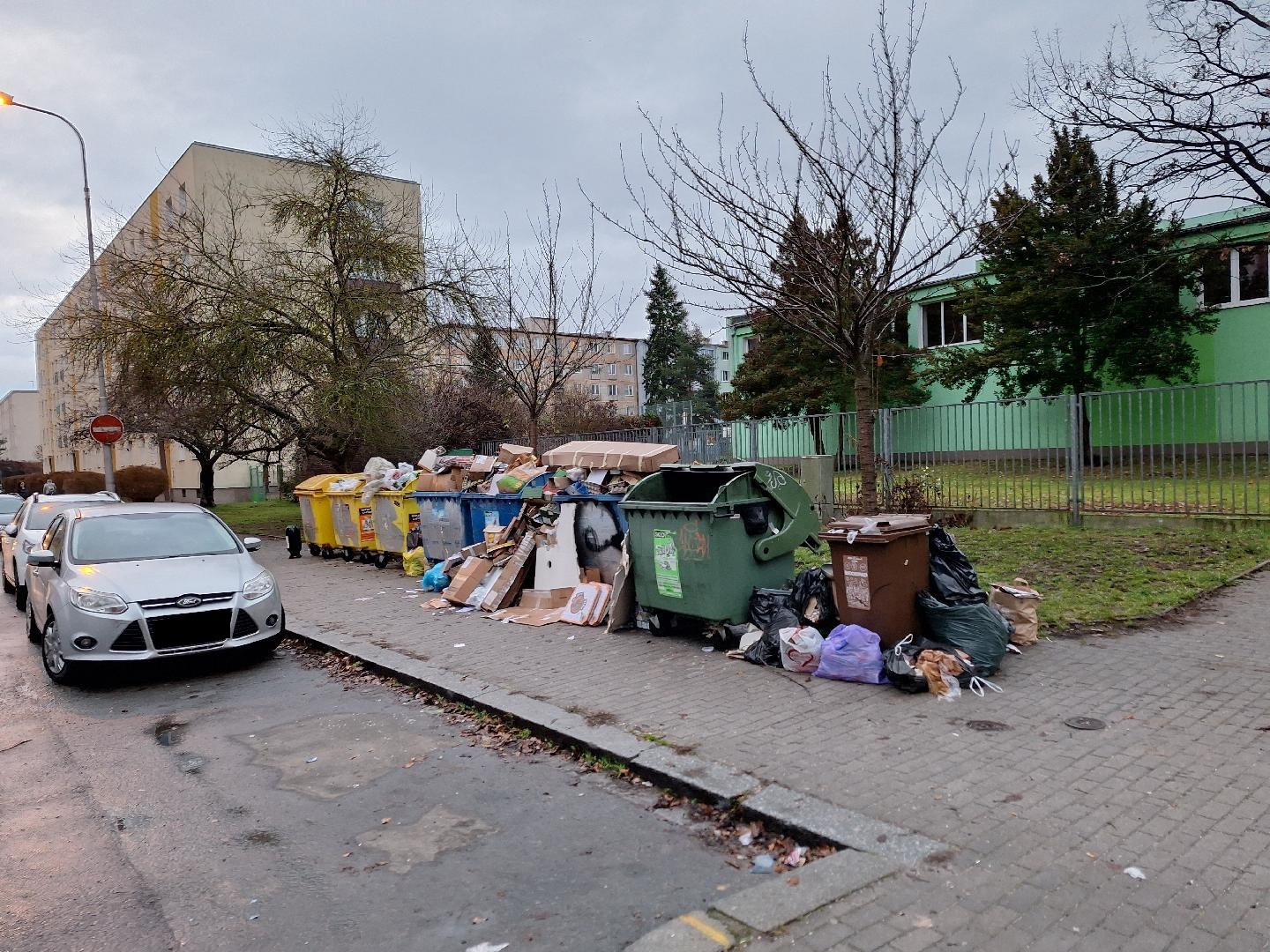 Nepořádek kolem popelnic