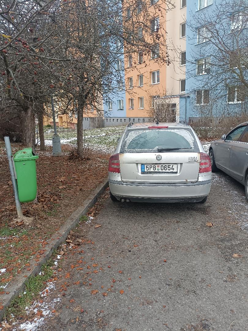 Koš, chodník, zeleň