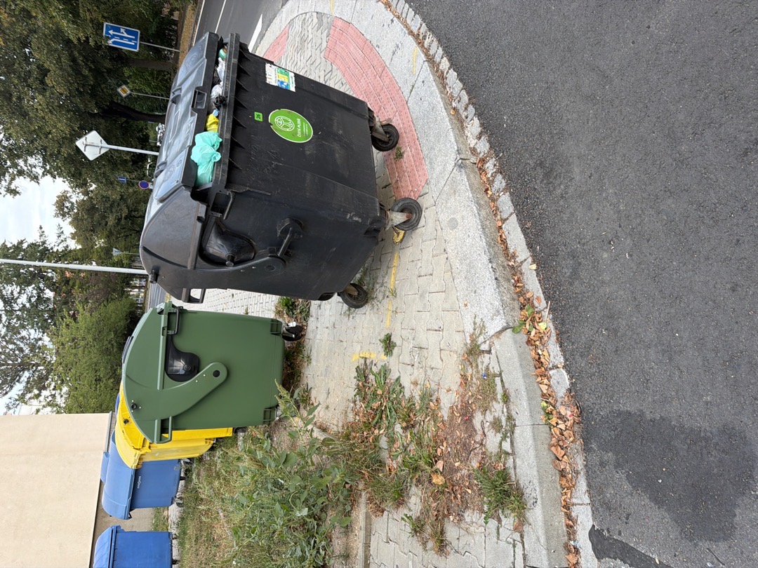 Kontejnery blokují přechod. 
